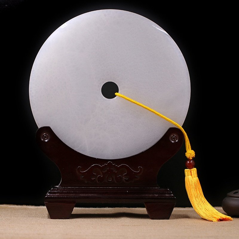 白玉玉石摆件平安扣 阿富汗玉扣 家居装饰 玉璧和氏璧摆件