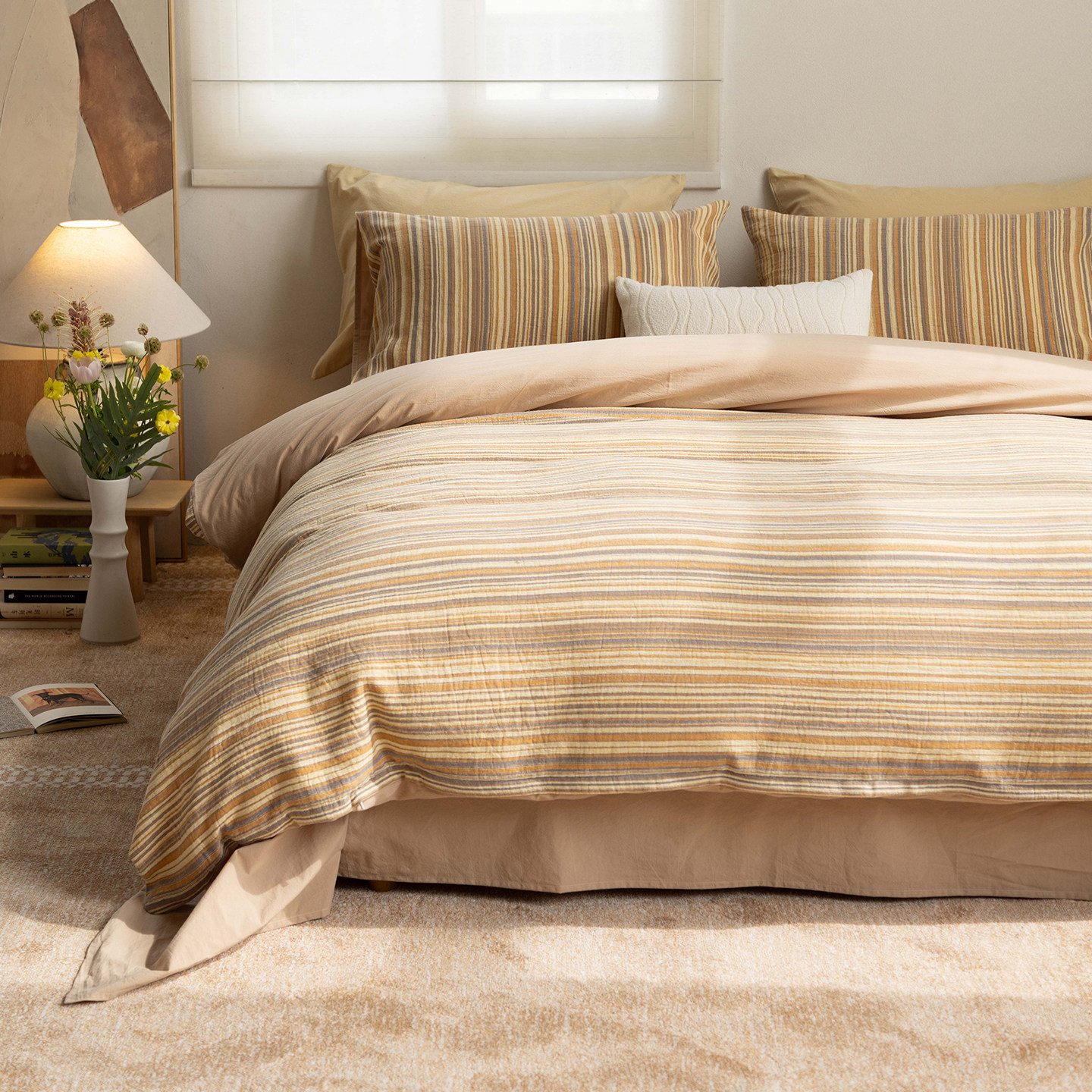 云里四件套 Refresh芮夫 全棉提花田园条纹被套床单笠中古高级感,床上用品,床品套件/四件套/多件套,淘宝优惠券,粉丝福利购,淘宝优惠卷