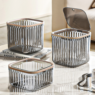 桌面垃圾桶矮款办公室带盖桌上小废纸篓卧室餐桌高颜值透明收纳盒