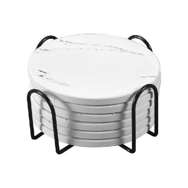 Coasters For Drinks, Ceramic Stone Coaster Set With Metal