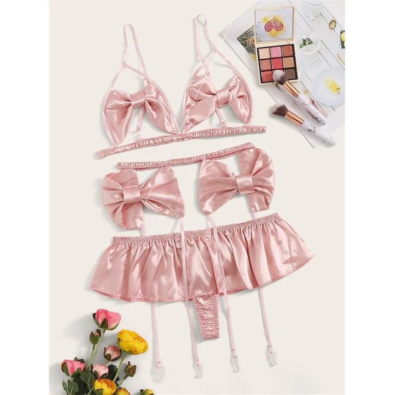 Sexy lingerie, bowknot bikini garter belt three-piece suit