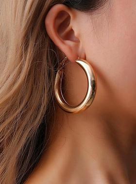 Personality 50 MM Big Gold Hoops Earrings Minimalist Thick