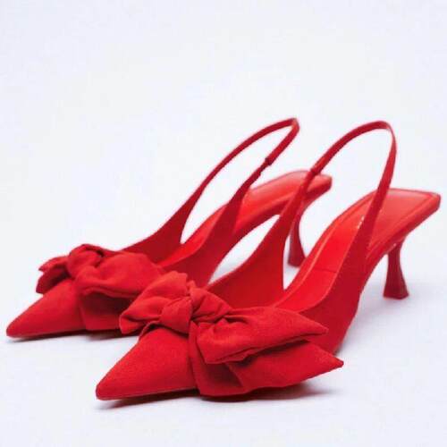 2025婚鞋蝴蝶结高跟鞋尖头细跟后绊带凉鞋女 High heeled sandals