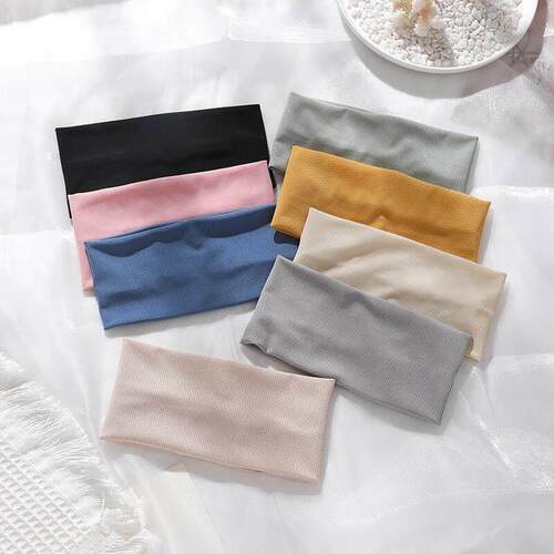 Women Solid Color Elastic Hair Bands Yoga Headband Turban M