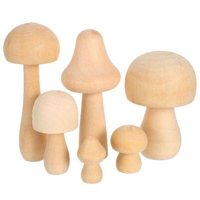 6 Pcs Handcrafted White Mushroom Decor Set Unfinished Craft