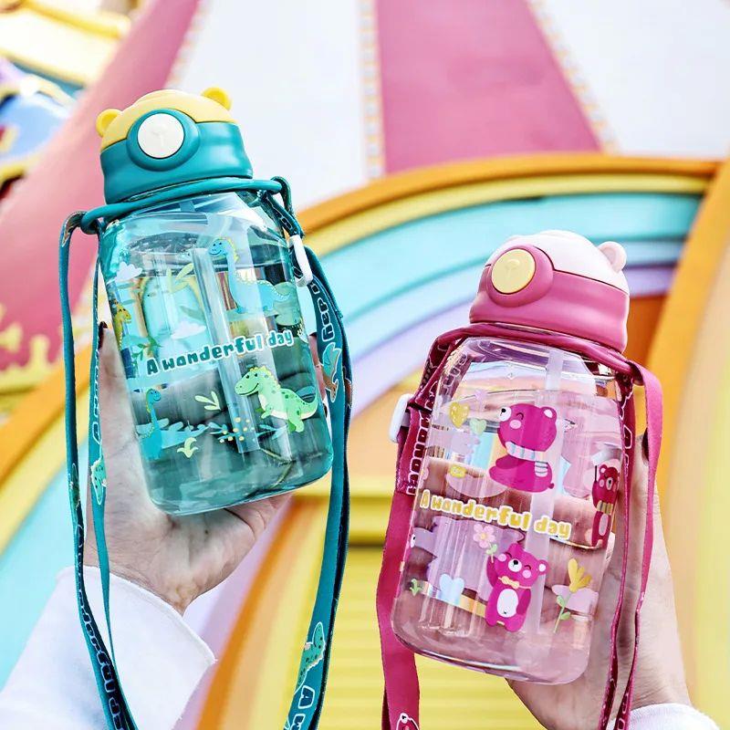 1PC Kids Water Sippy Cup Kids Water Bottle with Straw and Ha