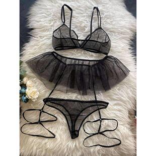 Mesh see-through lace three-point skirt sexy lingerie