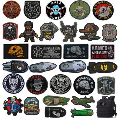 Skull Embroidered Badges Patches Emblem Armbands HOOK Tactic