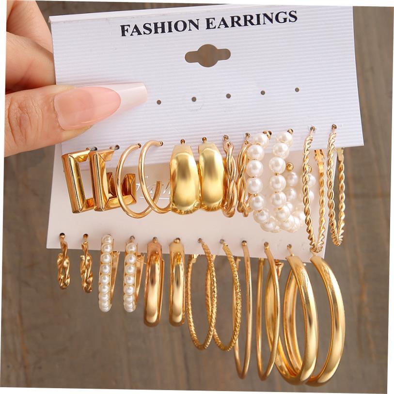earrings women 金属耳圈覆古耳饰赫本风耳环套装6件套earring