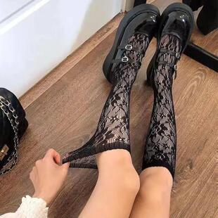 Women Sexy Floral Print Mesh Stockings Knee High Socks Soft