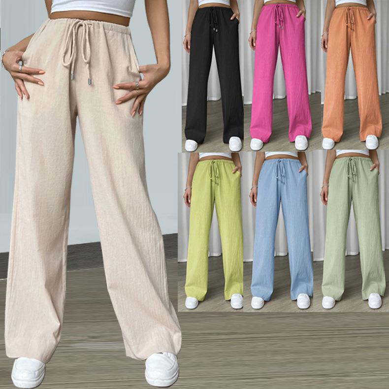 Cotton and linen pants wide leg pants women