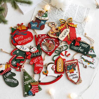 Christmas Wooden Pendants Cute Xmas Tree Hanging Ornaments D