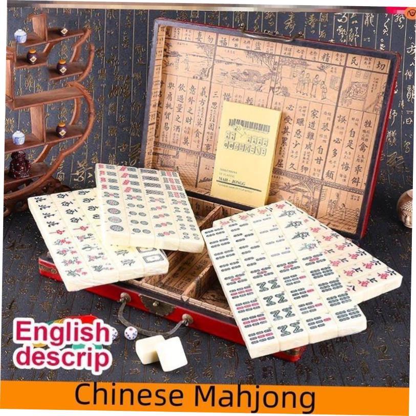 souvenir chinese mahjong game set english descrip wood case