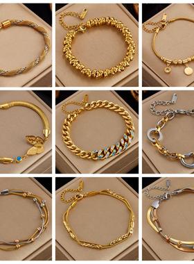 316L不锈钢金色心形蝴蝶厚手镯