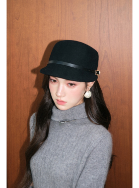 OLIVIA DUO 毛呢皮扣小礼帽2026秋冬黑色100羊毛法式复古休闲帽子