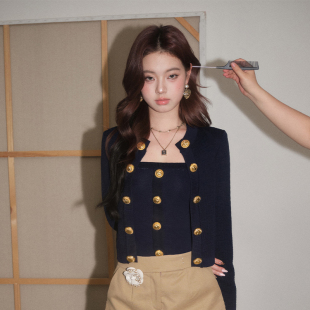 现货 背心套装 OLIVIA 小香风高级感金扣针织开衫 两件套 DUO法式