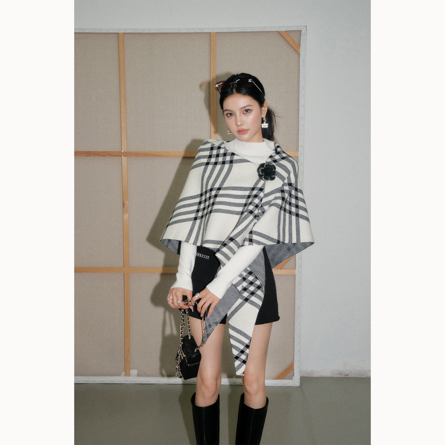 OLIVIA DUO披肩针织两件套冬季韩版格子披肩打底衫两件套,女装/女士精品,时尚套装,淘宝优惠券,粉丝福利购,淘宝优惠卷