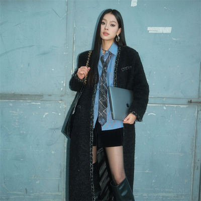 【换季折扣】OLIVIA DUO雨夜柏林羊毛长小香外套中长款开衫女秋冬