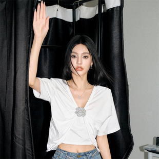 DUO钻花假两件t恤上衣女小众设计感夏季 现货 OLIVIA 短袖 新款