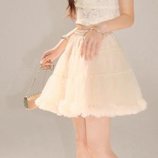 OLIVIA 公主裙 DUO芭蕾蓬蓬纱裙温柔精致松紧腰杏色短款