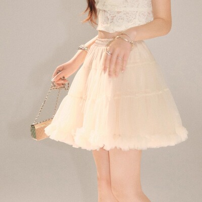 【现货】OLIVIA DUO芭蕾蓬蓬纱裙温柔精致松紧腰杏色短款公主裙