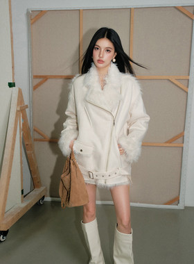 【现货】OLIVIA DUO翻领仿皮毛机车外套女秋冬季保暖洋气百搭时尚