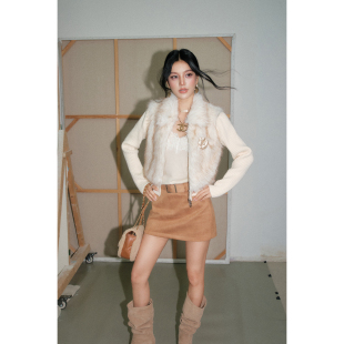 DUO拼接针织一体环保皮草2025年冬季 OLIVIA 保暖毛绒外套 现货