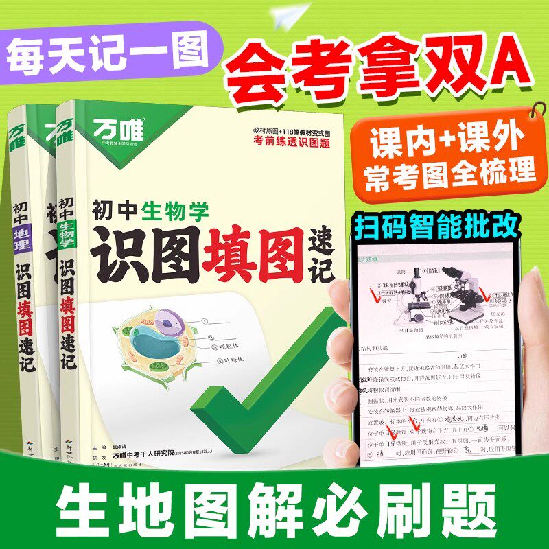 2026万唯中考地理生物识图填图速记默写训练七八年级生地会考必刷题地理生物图解笔记会考知识点归纳核心考点口诀秒记中考复习资料