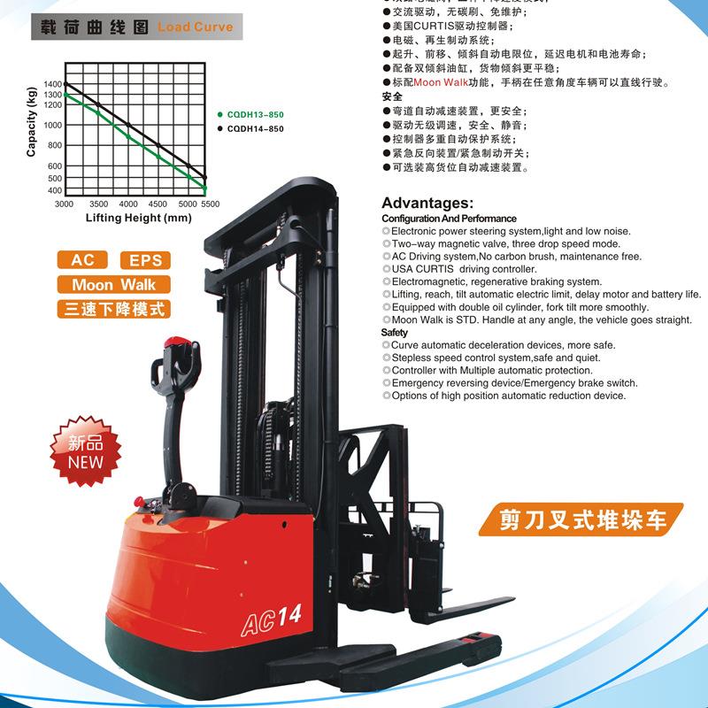 CQD刀H13/1堆-850剪4叉式电动垛车门架前移标配倾斜侧移叉车