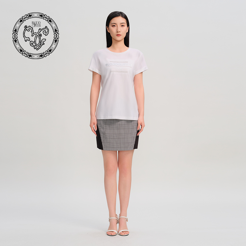 blood&glitter/璞德格骊春夏简约百搭修身款LOGO印花圆领基础T恤