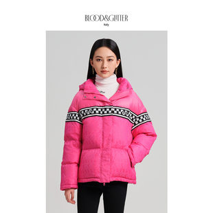 鹅绒羽绒服女短款冬季2026新款连帽棋盘格小个子今年流行爆款外套