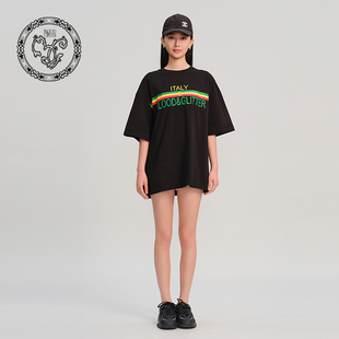 blood&glitter 璞德格骊春夏全棉撞色LOGO印花大廓形圆领T恤