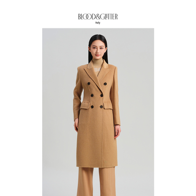 骆驼绒收腰双面呢中长款毛呢大衣