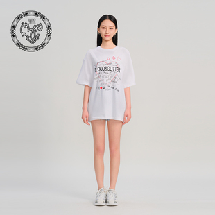 blood&glitter 璞德格骊春夏爱心字母印花宽松全棉大廓形圆领T恤