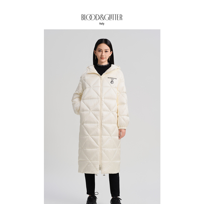 中长款连帽加厚白色鹅绒羽绒服