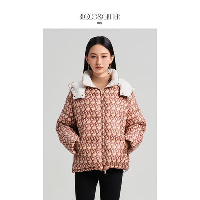 可拆卸连帽90白鹅绒短款羽绒服