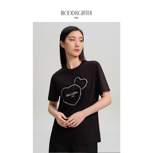 blood&glitter 女夏T恤圆领设计感爱心钻饰上衣 璞德格骊棉质短袖