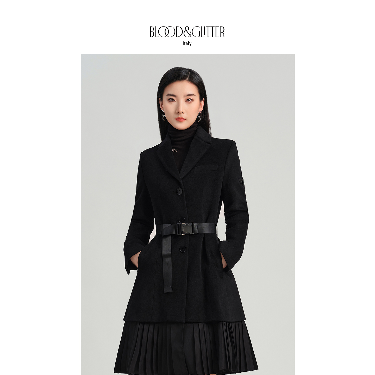 毛呢外套女中长款2025秋冬新款拼接百褶收腰小个子气质呢子大衣