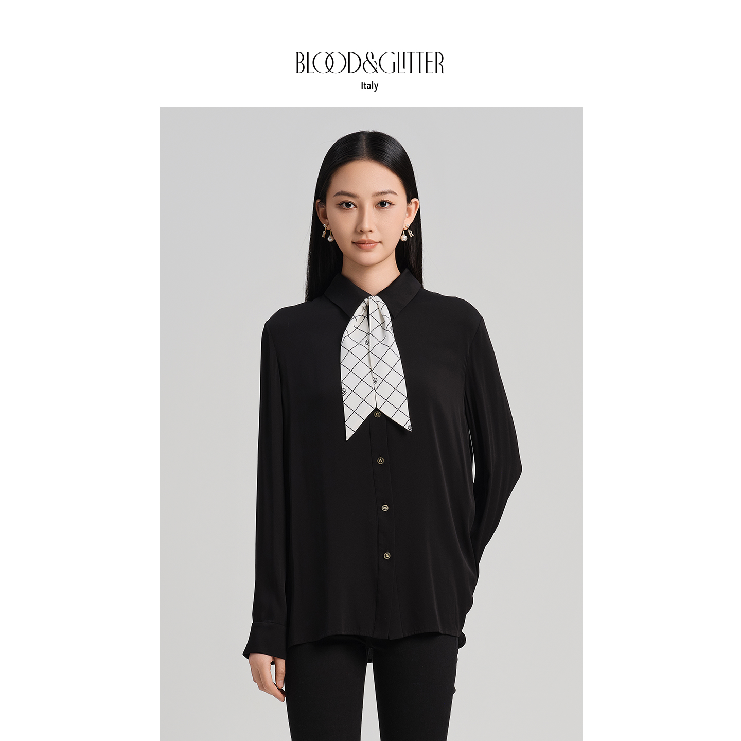 轻奢真丝山茶花飘带高级感衬衫