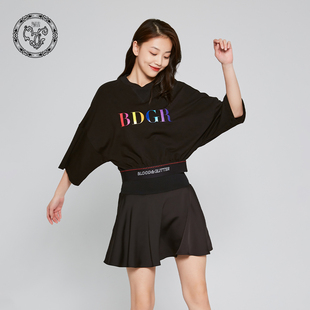 blood&glitter 弹力橡筋T恤 璞德格骊春夏休闲宽松落肩七分袖