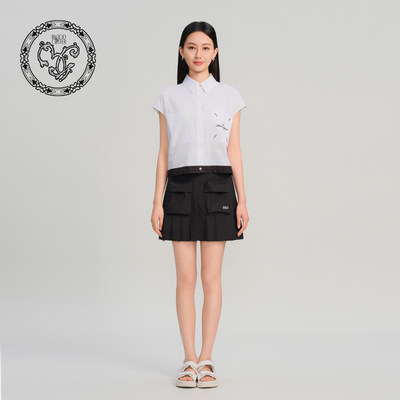 blood&glitter/璞德格骊春夏新品撞色运动风翻领无袖休闲衬衫