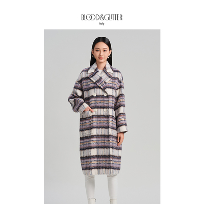 羊毛时尚格纹中长款气质毛呢大衣