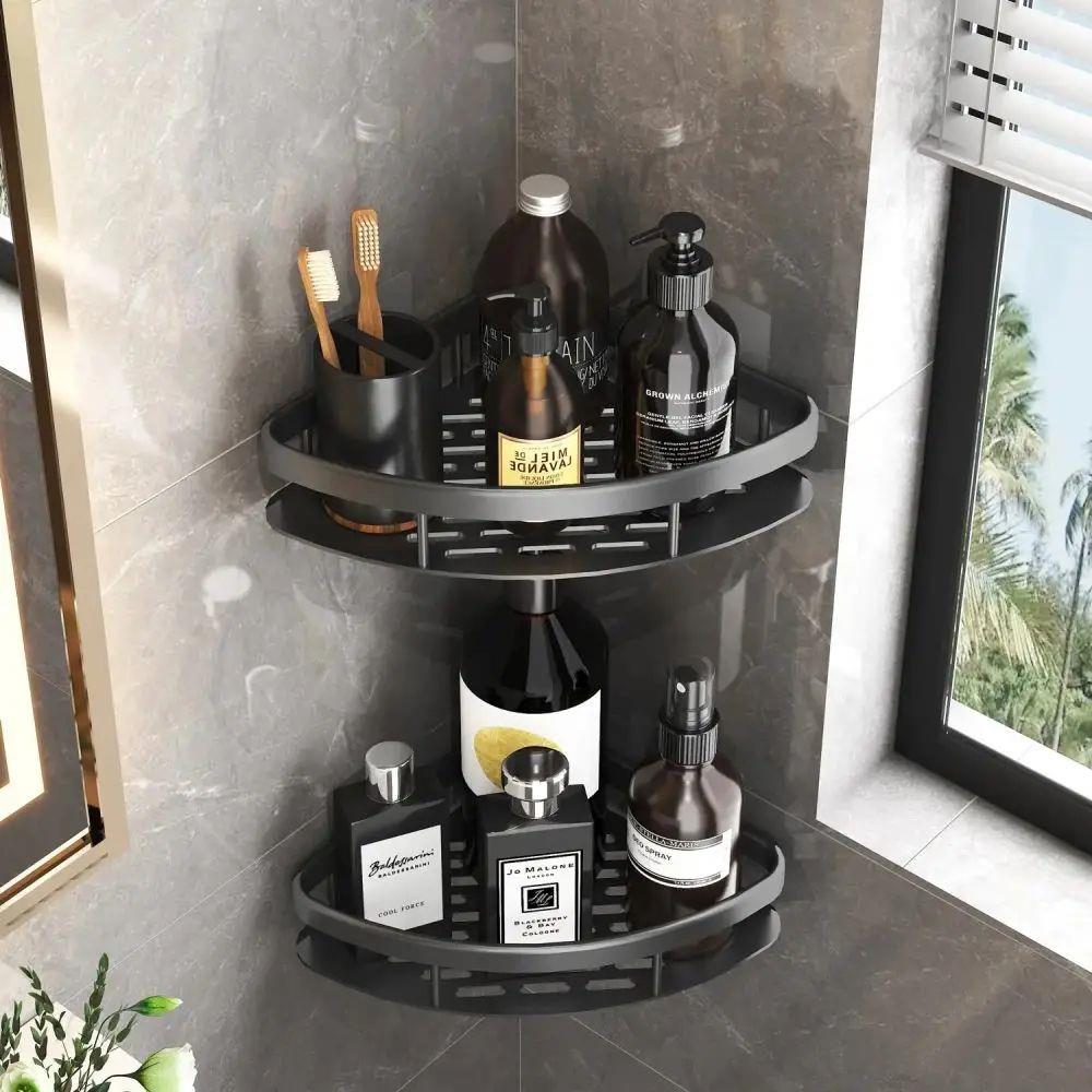 Bathroom Storage Rack No Drill Shelves Wall Mount Corner She