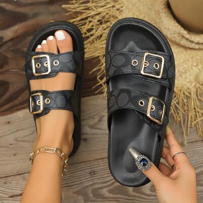 勃肯双排扣铆钉厚底凉鞋women flat sandals river shoes size 43