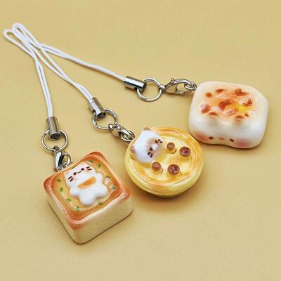 3pcs Set Japanese Style Cute Cat Bread Phone Charms Kitten T