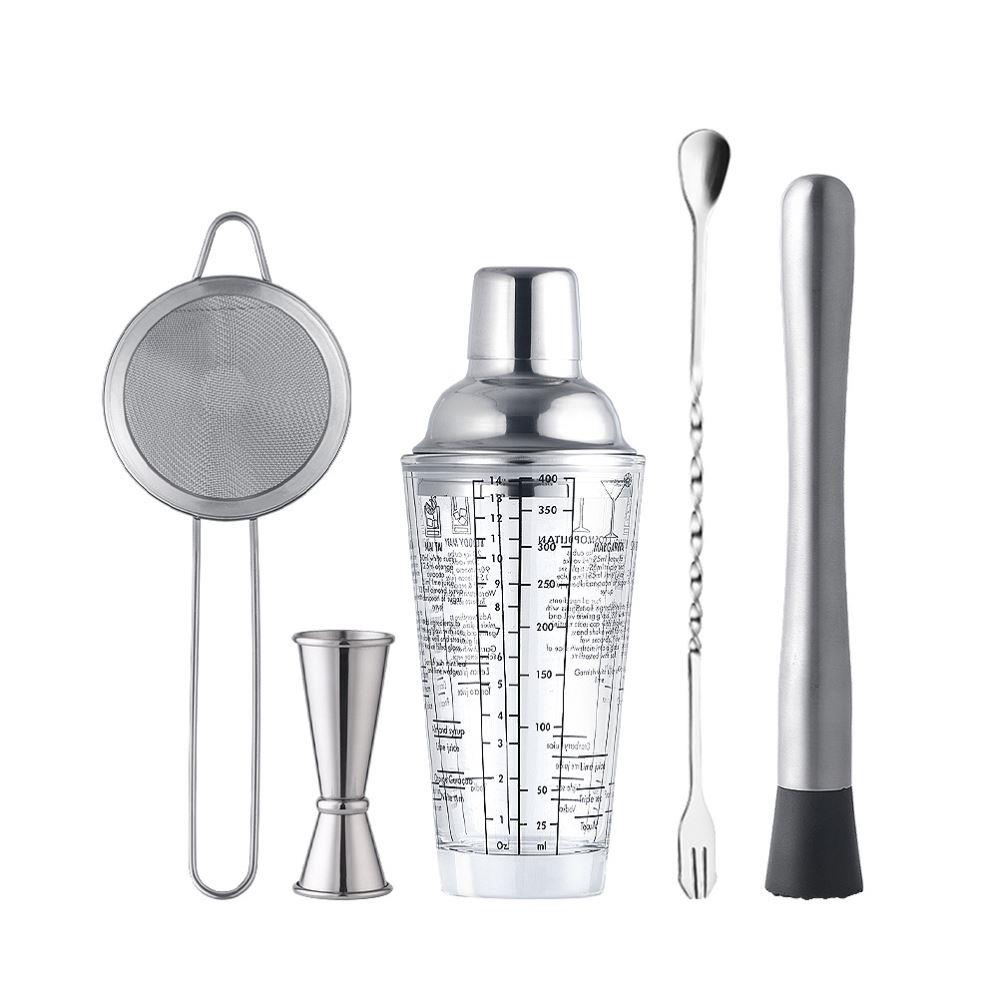 5pcs Stainless Steel Cocktail mixer 400ml glass shirk cup