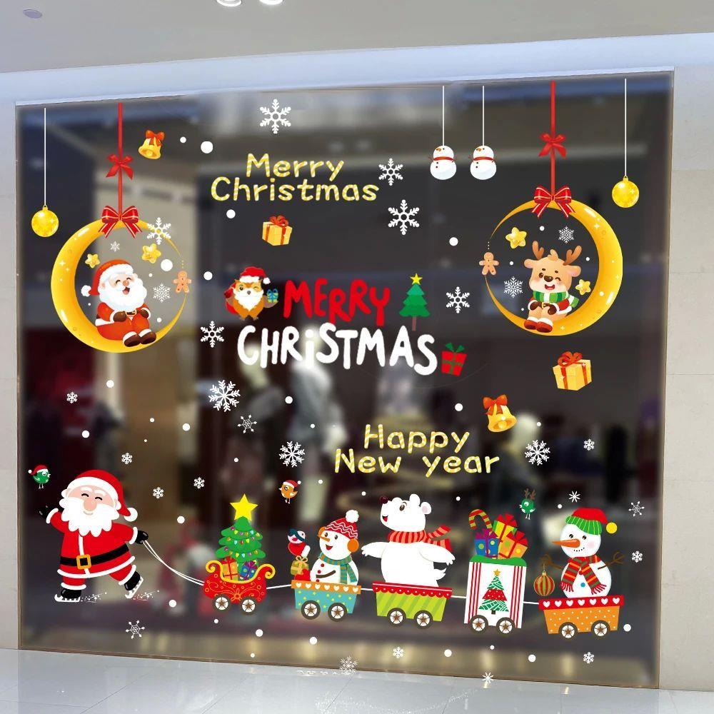 Shopping mall large window Christmas glass static PVC sticke