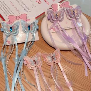 Hairpin girl butterfly ribbon tassel pair clip发夹