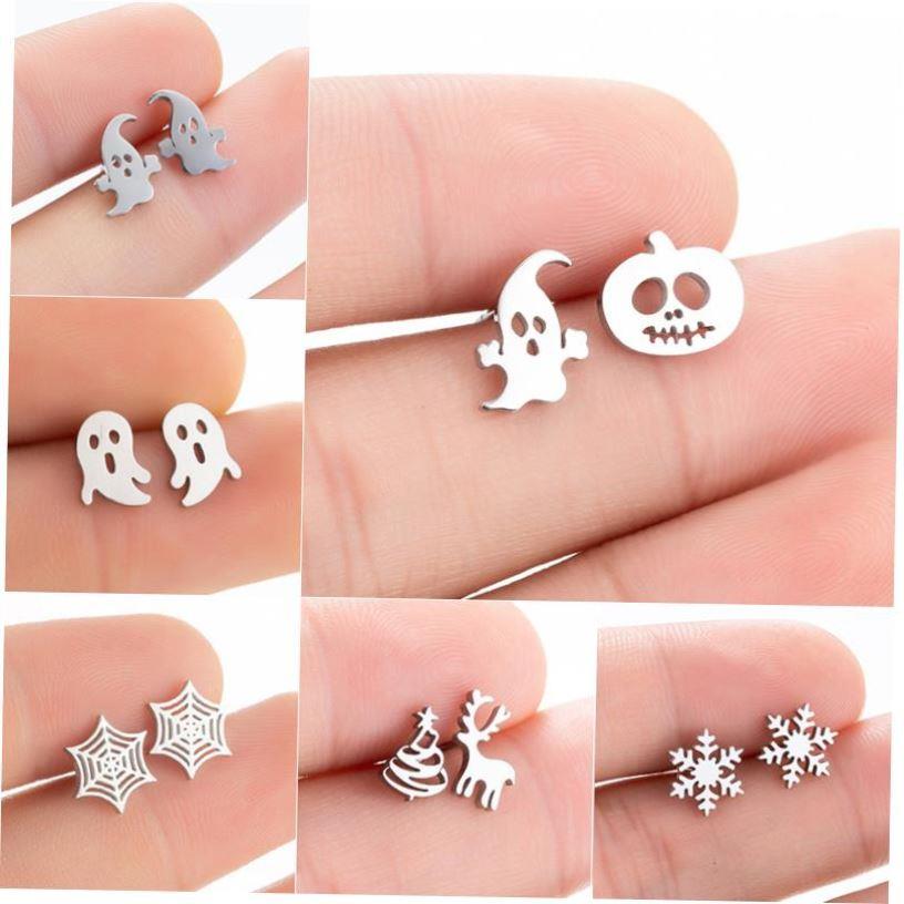 Goth Halloween Earrings Stainless Steel Ghost Pirate Skull S