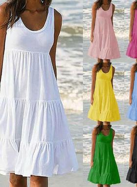 Jocoo Jolee Women Causual O Neck Sleeveless Ruffles Mini Dre